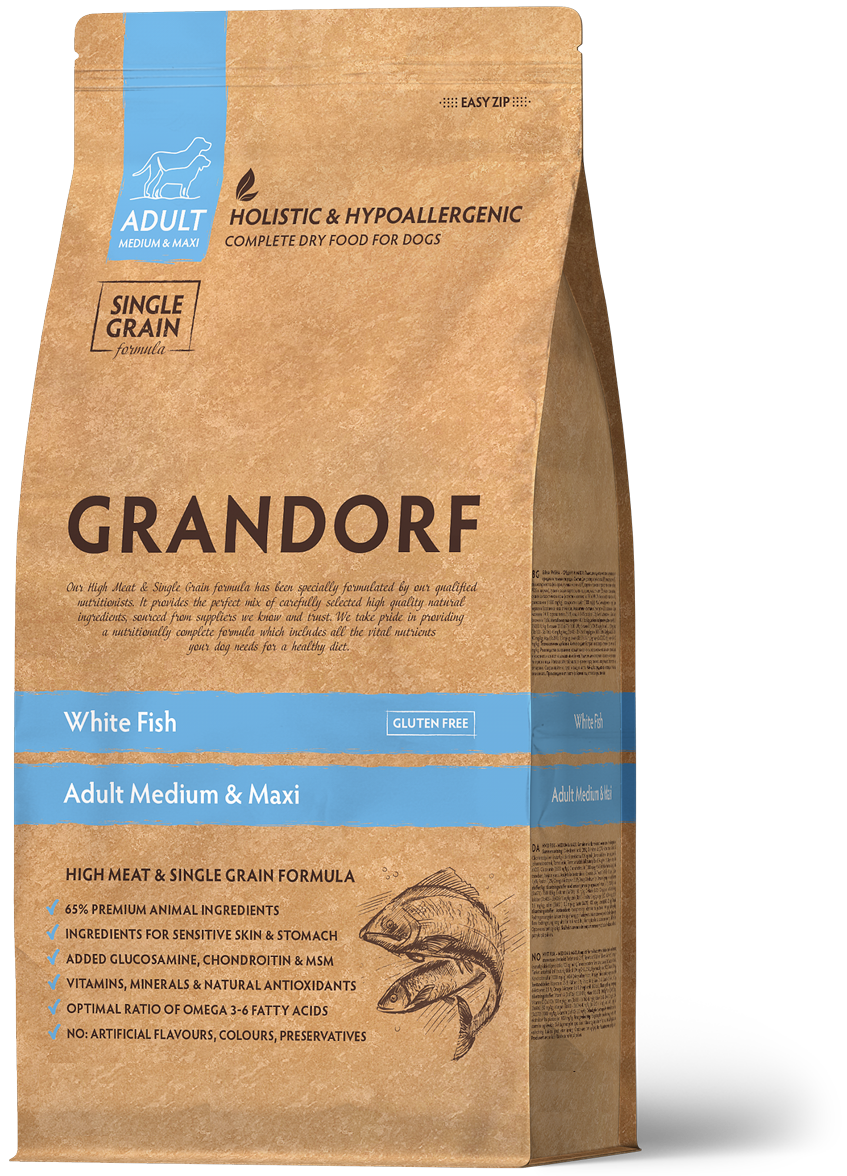 Grandorf White Fish  -  Adult Medium&Maxi Breeds Dog 3kg - طعام الكلاب - Zue For Pet Supplies Co.