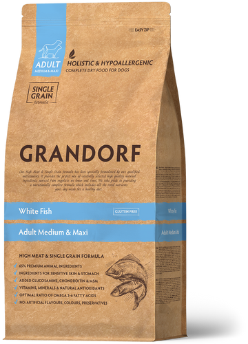 Grandorf White Fish - Adult Medium&Maxi Breeds Dog 3kg - طعام الكلاب - Zue For Pet Supplies Co.