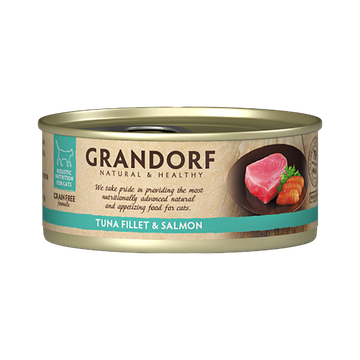 Grandorf Tuna Fillet & Salmon - 70g Pack of 6 - طعام معلب للقطط - Zue For Pet Supplies Co.