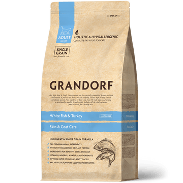 Grandorf White Fish - Skin & Care Adult Indoor Cat 2kg - طعام جاف للحيوانات الأليفة - Zue For Pet Supplies Co.