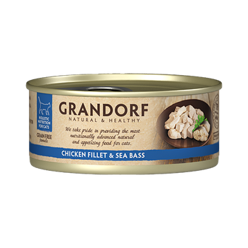 Grandorf Chicken Breast & Seabass - 70g Pack of 6 - طعام معلب للقطط - Zue For Pet Supplies Co.