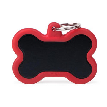 MyFamily Hushtag XL Black Bone Aluminum Red Rubber ID Tags Myfamily - ميدالية التعريف - Zue For Pet Supplies Co.