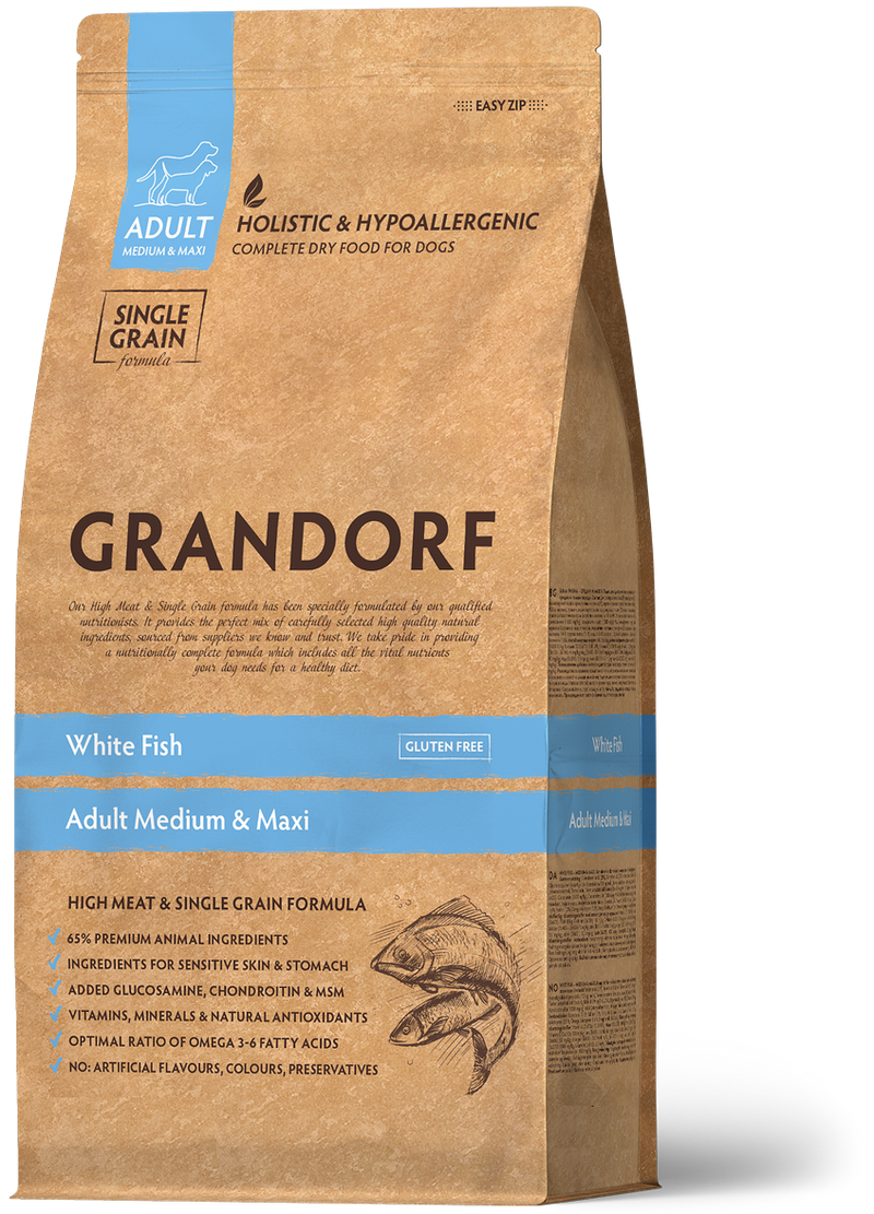 Grandorf White Fish  -  Adult Medium&Maxi Breeds Dog 3kg - طعام الكلاب - Zue For Pet Supplies Co.