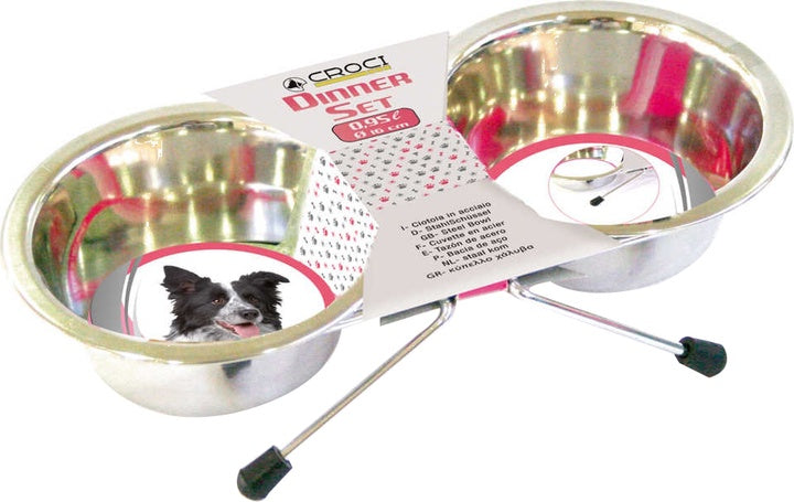 Croci Steel Bowls Dos W/Stand - 2x0,24L/CM.11 - أوعية كروسي ستيل مع حامل - 2×0,24 لتر/سم.11 - اكسسوارات الحيوانات الأليفة - Zue For Pet Supplies Co.