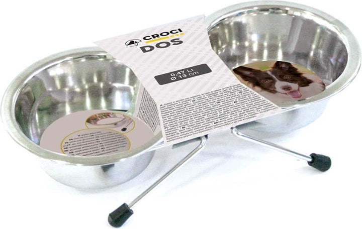 Croci Steel Bowls Dos W/Stand - 2x0,47L/CM.13 - أوعية كروسي ستيل مع حامل - 2x0,47 لتر/سم.13 - اكسسوارات الحيوانات الأليفة - Zue For Pet Supplies Co.