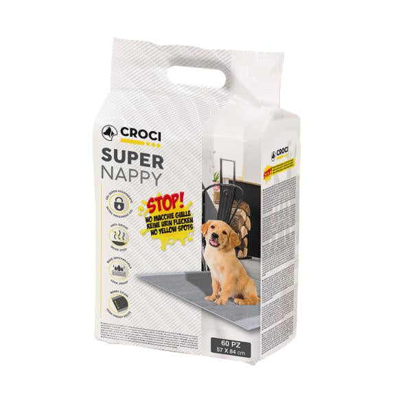 Croci Absor.Super Nappy Act.Carbon Dog - 57x84cm  60pcs. - مستلزمات النظافة والعناية والرعاية - Zue For Pet Supplies Co.
