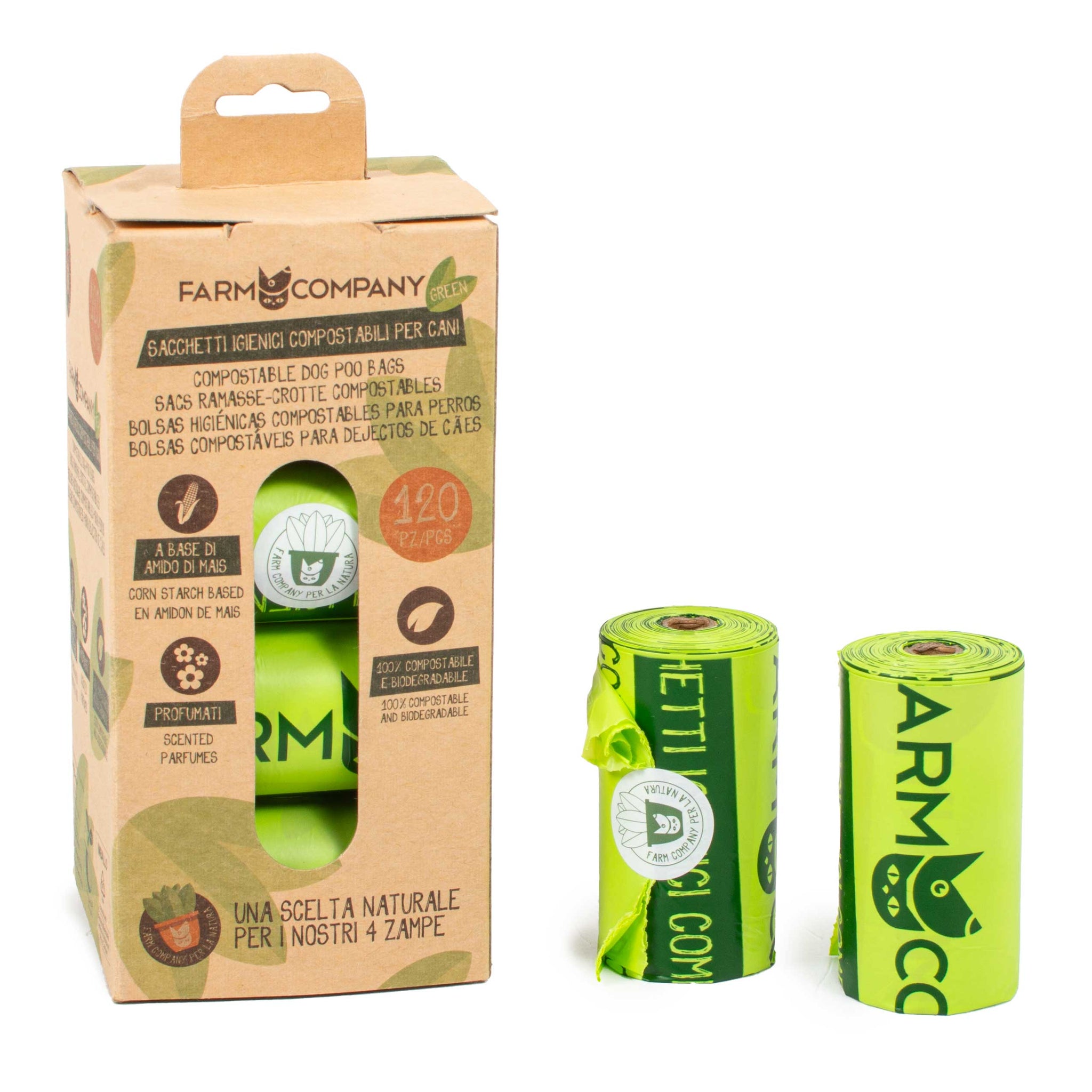 Farm Company Compostable poo bags - 120 pcs pack (8 rolls x 15 pcs each) - اكسسوارات الحيوانات الأليفة - Zue For Pet Supplies Co.
