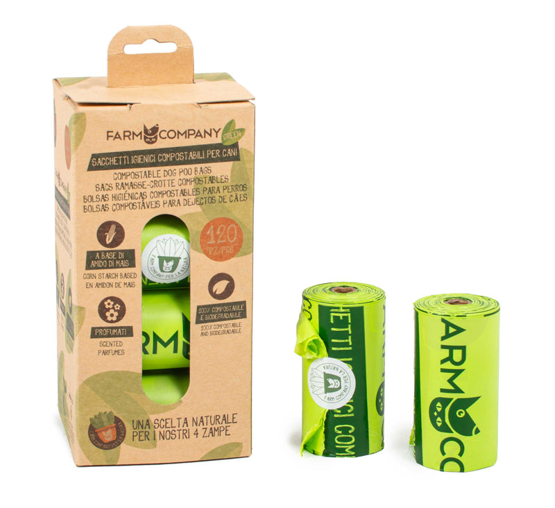 Farm Company Compostable poo bags - 120 pcs pack (8 rolls x 15 pcs each) - اكسسوارات الحيوانات الأليفة - Zue For Pet Supplies Co.