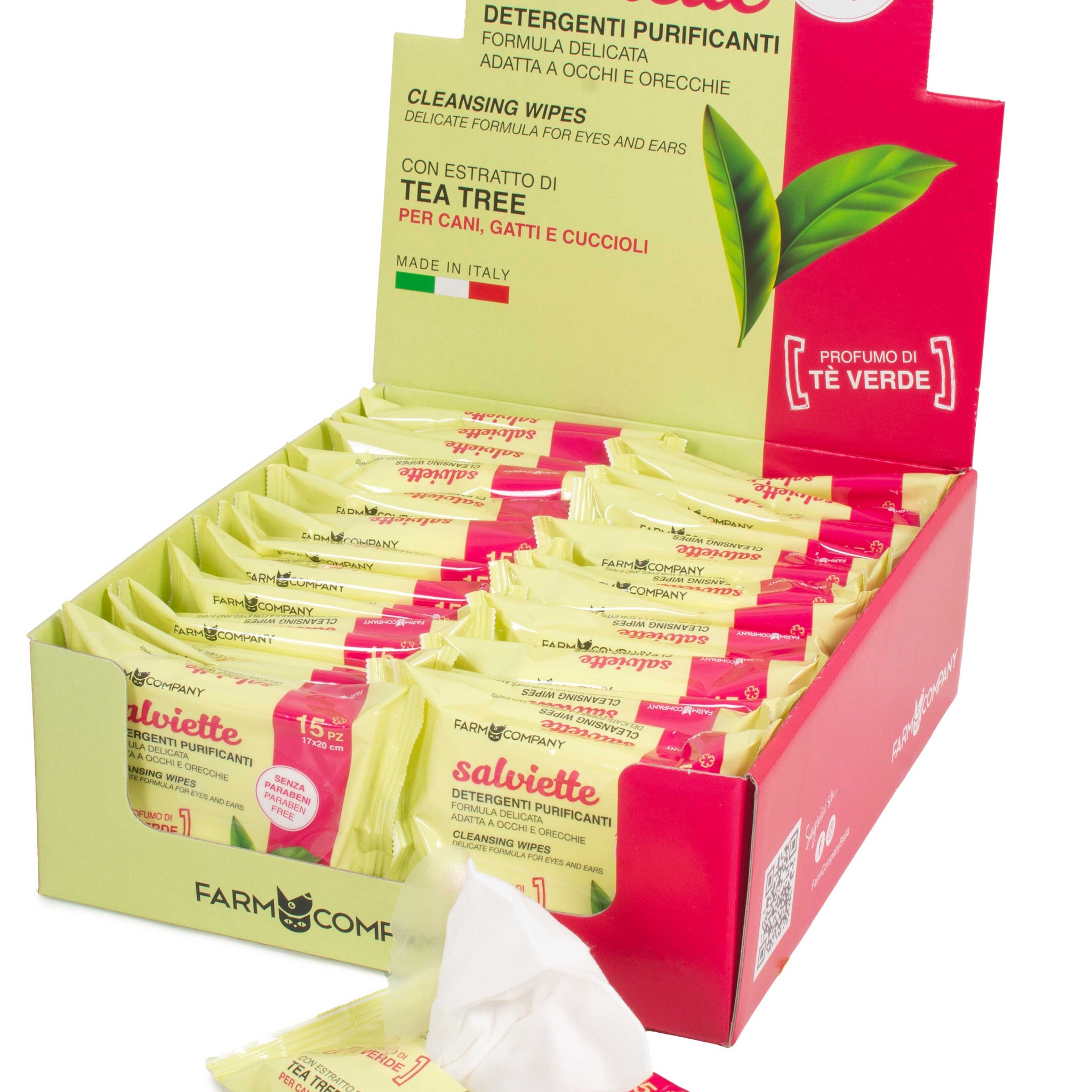 Farm Company display Tea Tree Cleansing Wipes for ears and eyes -  (15 pcs pack) - اكسسوارات الحيوانات الأليفة - Zue For Pet Supplies Co.