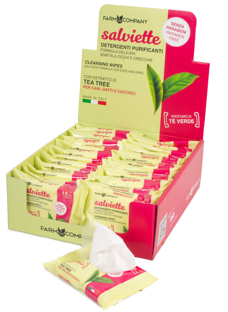 Farm Company display Tea Tree Cleansing Wipes for ears and eyes -  (15 pcs pack) - اكسسوارات الحيوانات الأليفة - Zue For Pet Supplies Co.