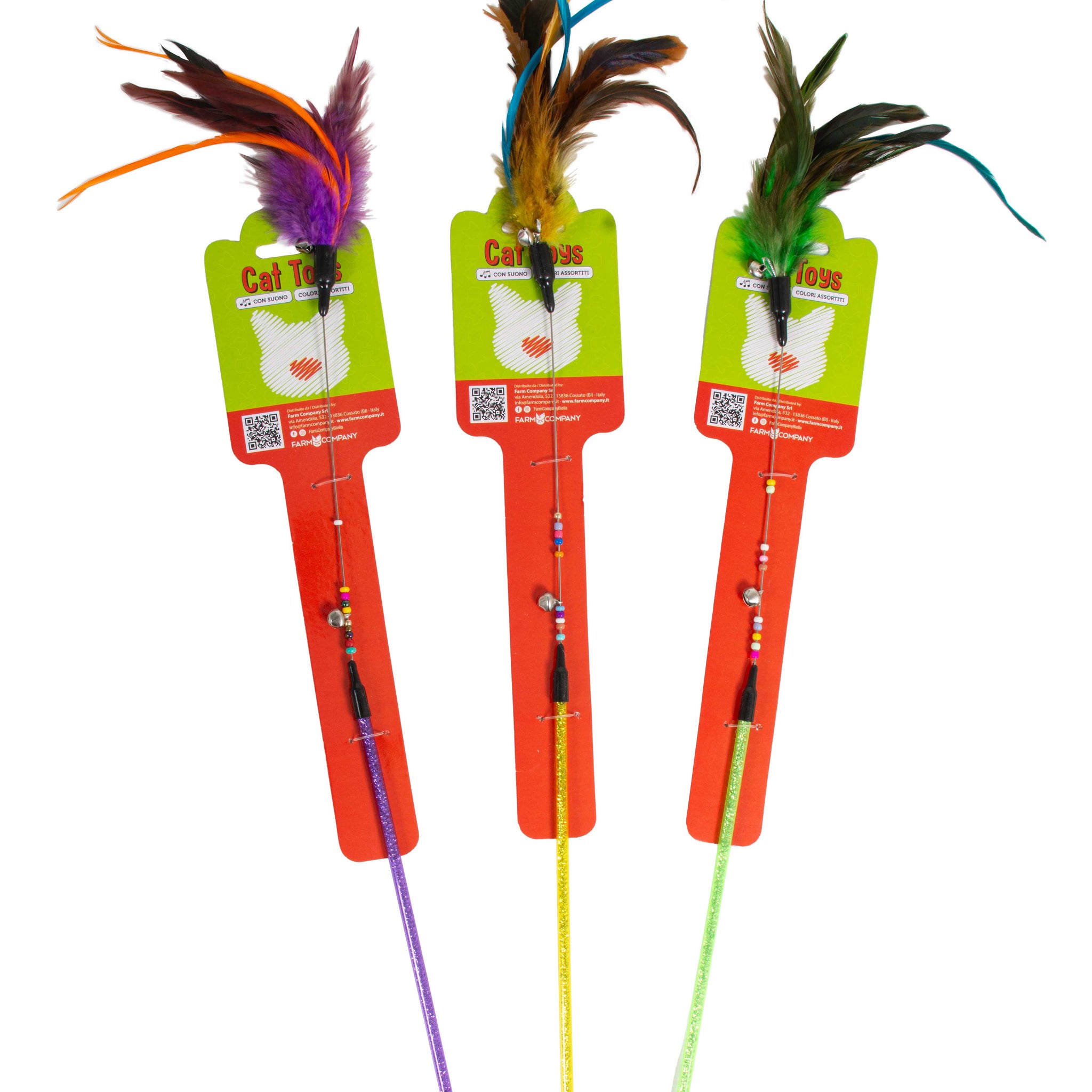 Farm Company Cat stick with spring, tinkle bells and feathers - 47 cm - مستلزمات الحيوانات الأليفة - Zue For Pet Supplies Co.