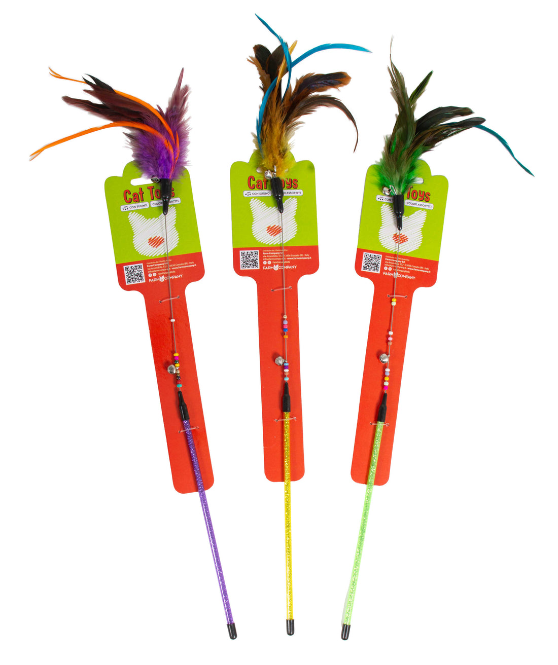 Farm Company Cat stick with spring, tinkle bells and feathers - 47 cm - مستلزمات الحيوانات الأليفة - Zue For Pet Supplies Co.