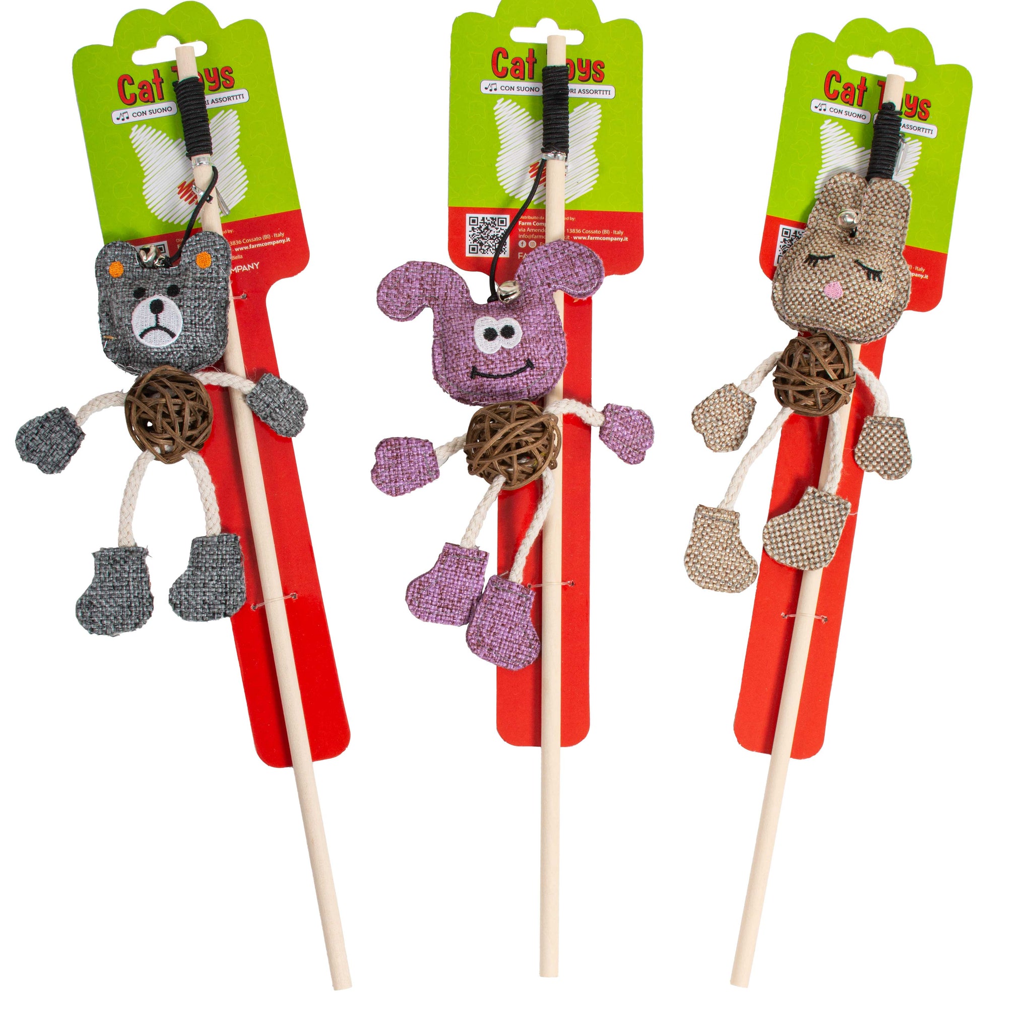 Farm Company Cat wooden fishing pole with cotton toys and straw ball -  40 cm - مستلزمات الحيوانات الأليفة - Zue For Pet Supplies Co.