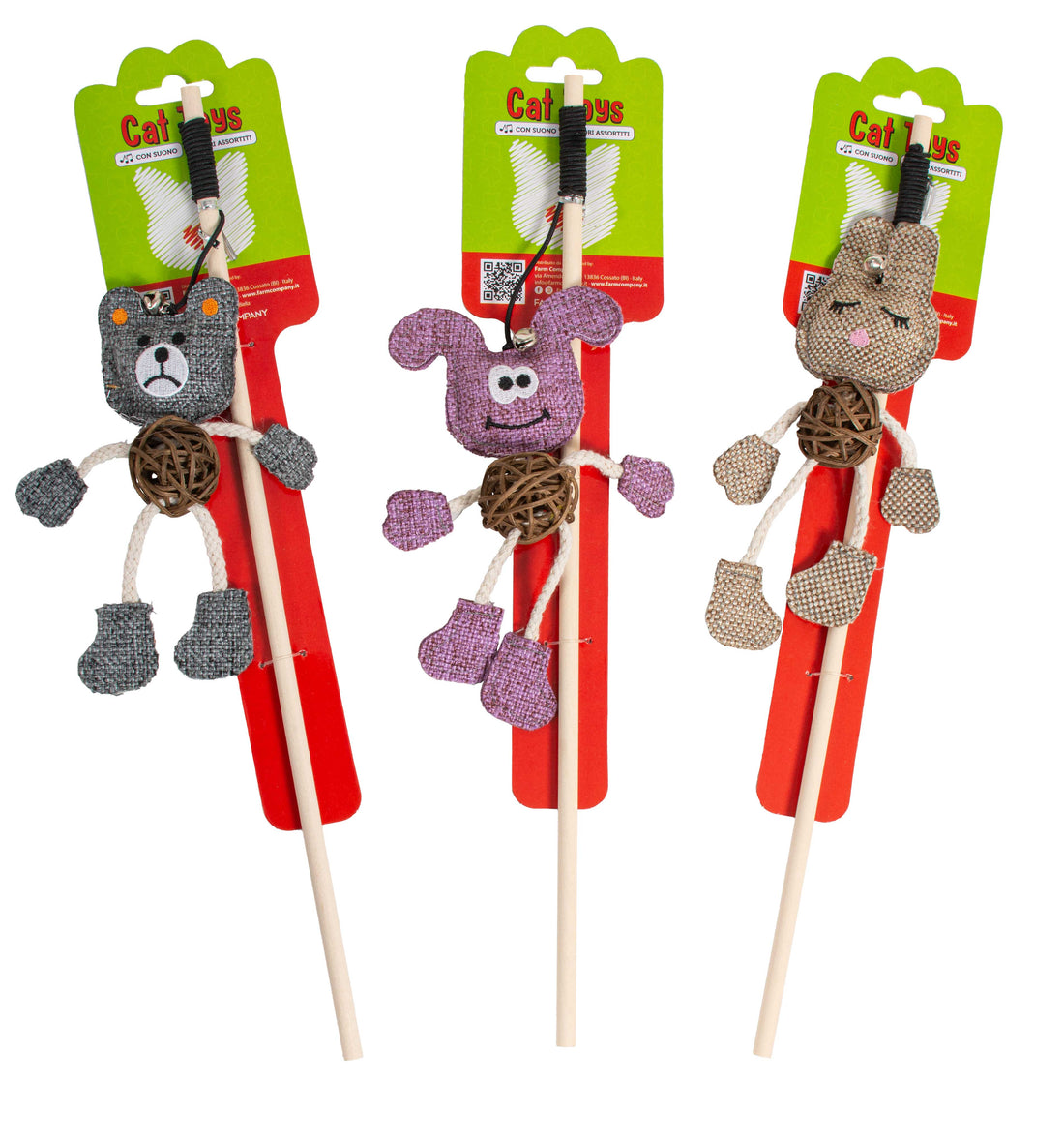 Farm Company Cat wooden fishing pole with cotton toys and straw ball -  40 cm - مستلزمات الحيوانات الأليفة - Zue For Pet Supplies Co.