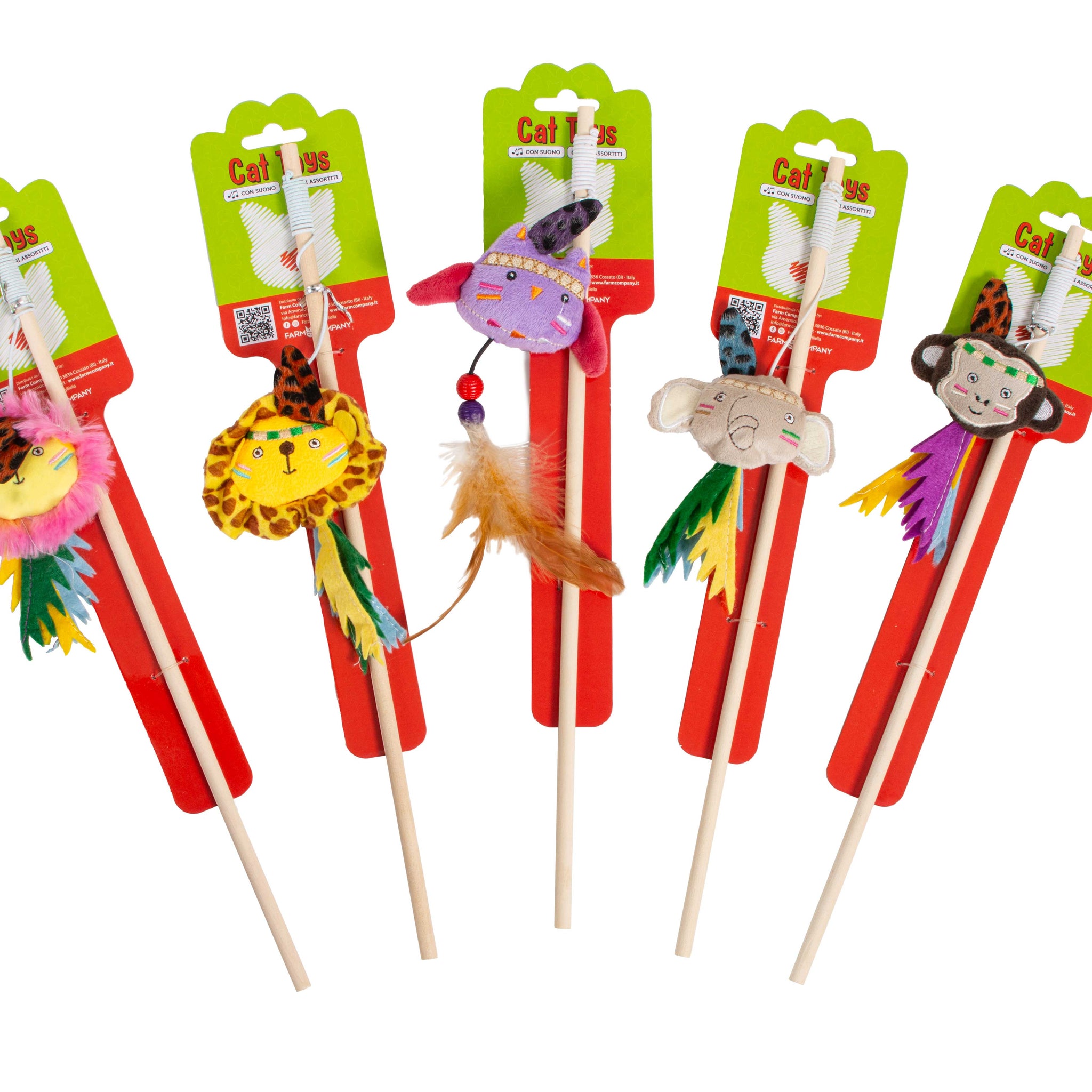 Farm Company Cat wooden fishing pole with assorted plush toys - 40 cm - مستلزمات الحيوانات الأليفة - Zue For Pet Supplies Co.