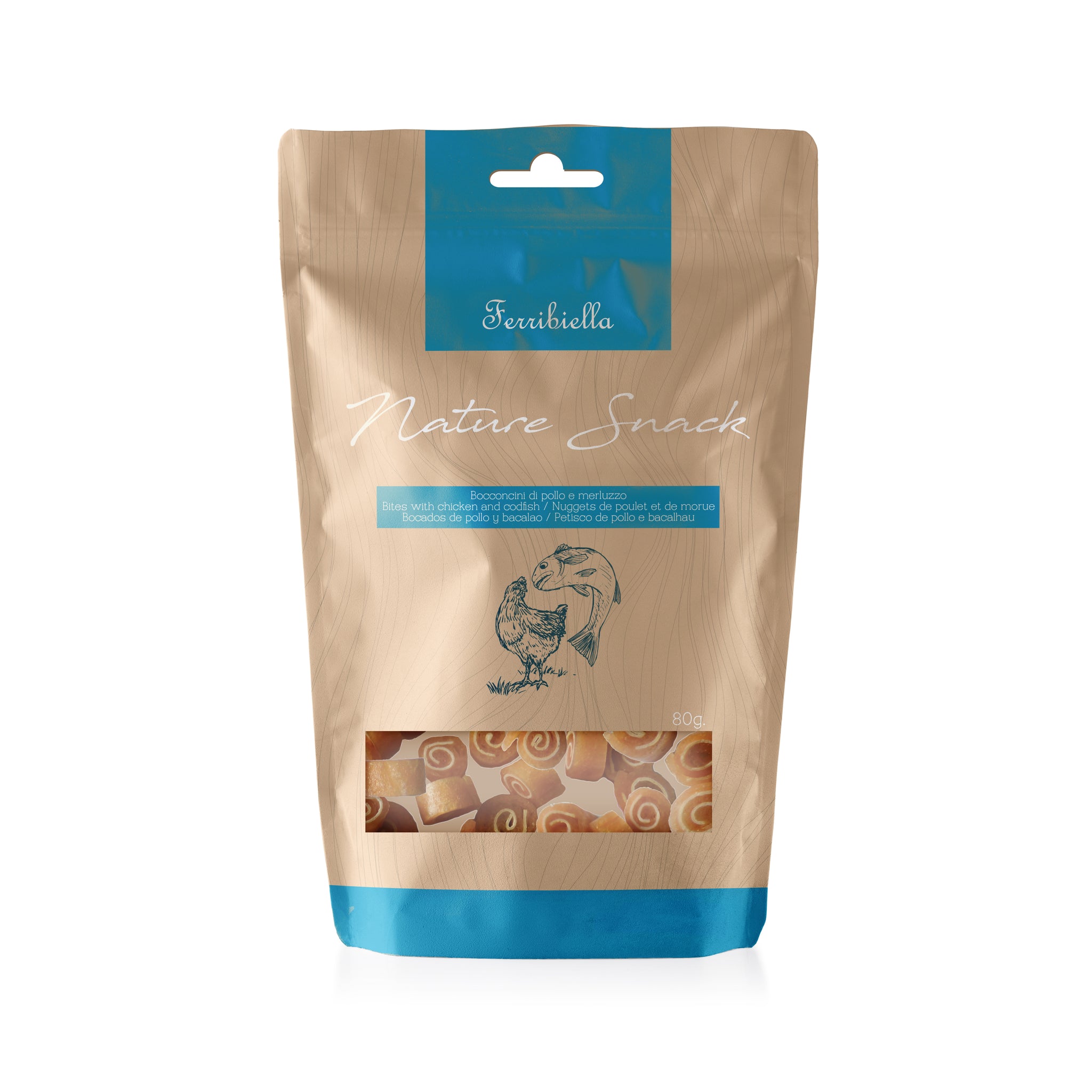 Ferribiella Chicken + Codfish Bites 80gr - مكافأت الحيوانات الأليفة - Zue For Pet Supplies Co.