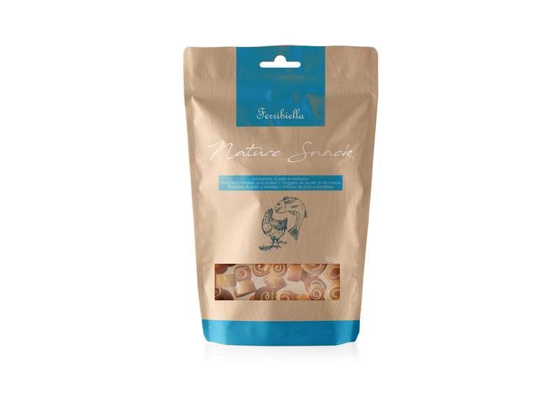 Ferribiella Chicken + Codfish Bites 80gr - مكافأت الحيوانات الأليفة - Zue For Pet Supplies Co.