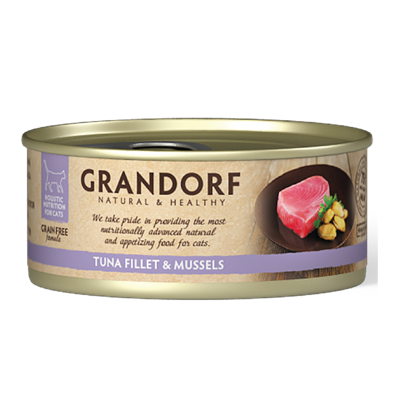 Grandorf Tuna Fillet & Mussels - 70g Pack of 6 - طعام معلب للقطط - Zue For Pet Supplies Co.