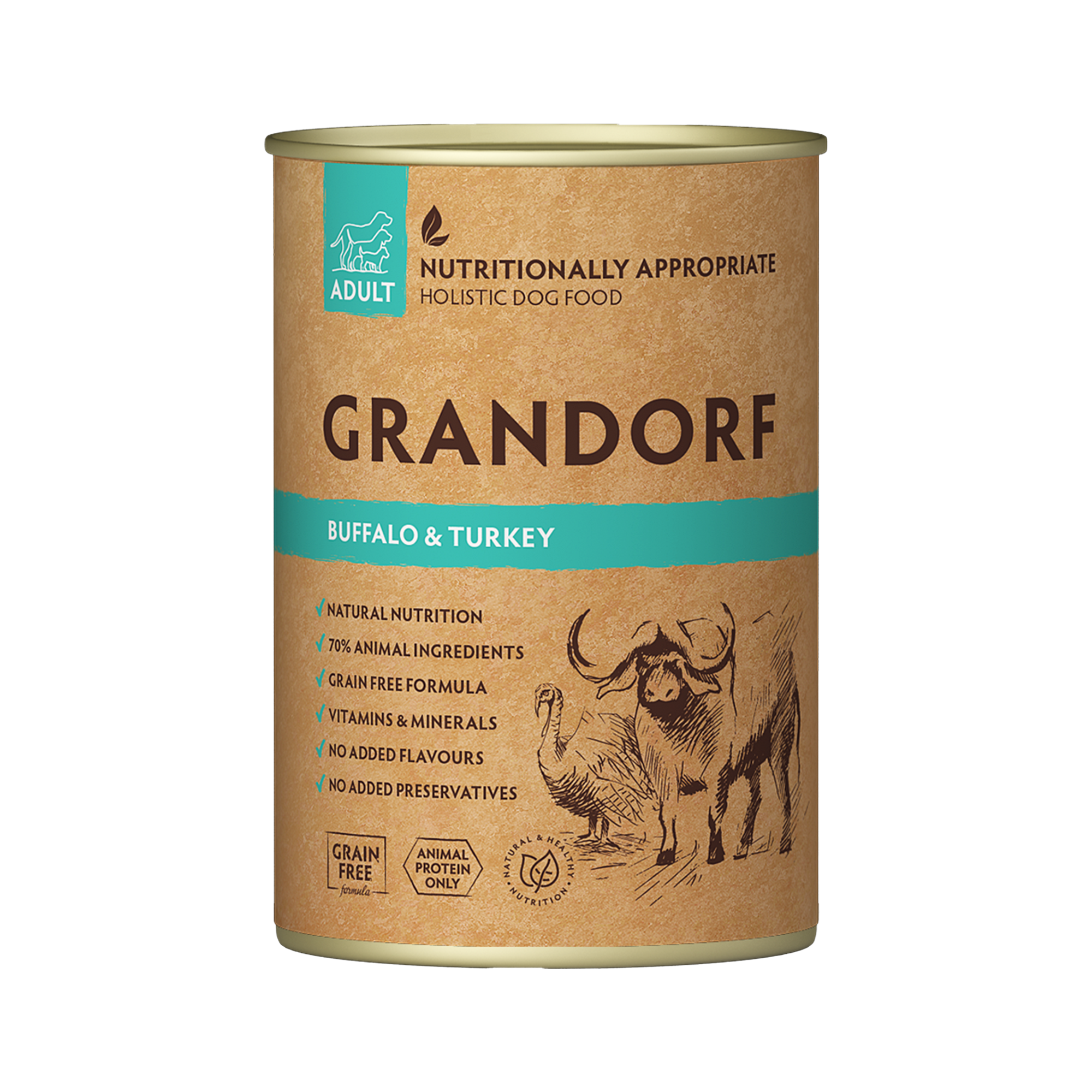 Grandorf Buffalo & Turkey  -  Adult Dog 400g - طعام معلب الكلاب - Zue For Pet Supplies Co.