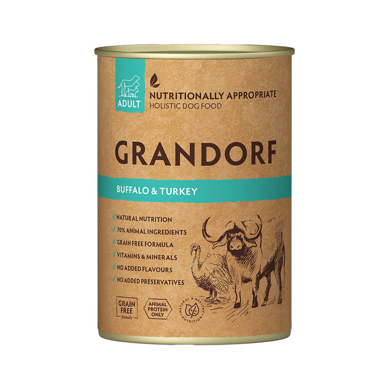 Grandorf Buffalo & Turkey  -  Adult Dog 400g - طعام معلب الكلاب - Zue For Pet Supplies Co.