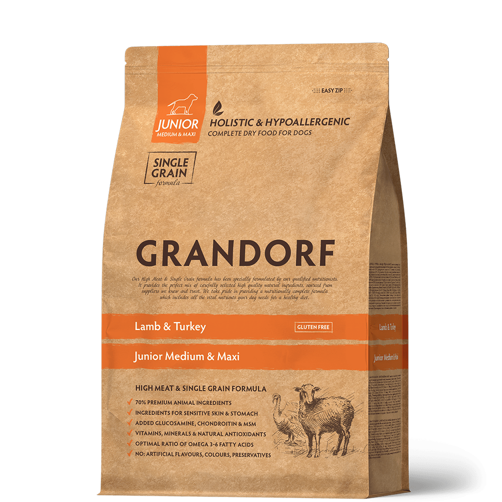 Grandorf Lamb & Turkey  -  Junior Medium & Maxi Dog 1kg - طعام الكلاب - Zue For Pet Supplies Co.