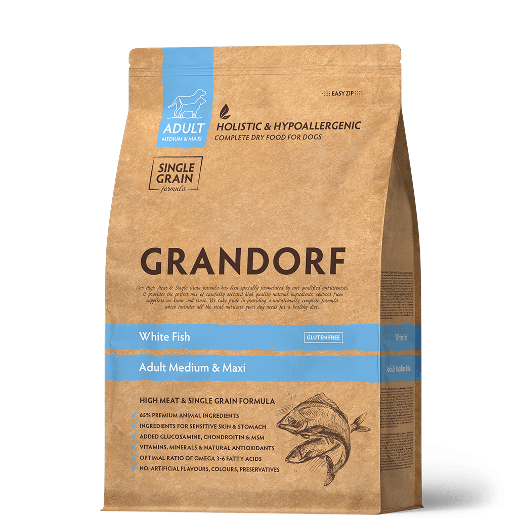 Grandorf White Fish  -   Adult Medium & Maxi Breeds Dog 1kg - طعام الكلاب - Zue For Pet Supplies Co.