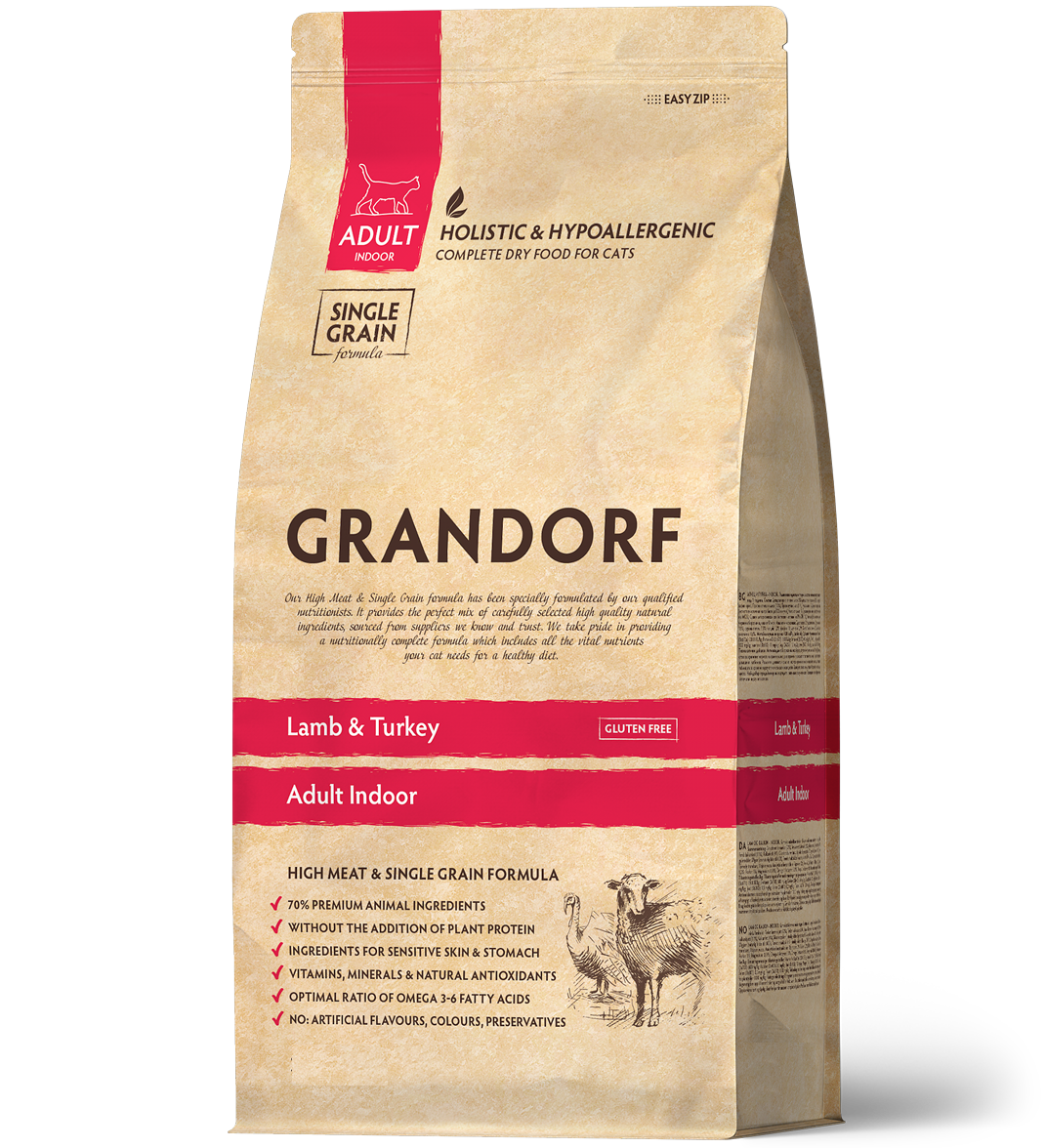 Grandorf Lamb & Turkey - Adult Indoor Cat 2kg  - طعام جاف للحيوانات الأليفة - Zue For Pet Supplies Co.