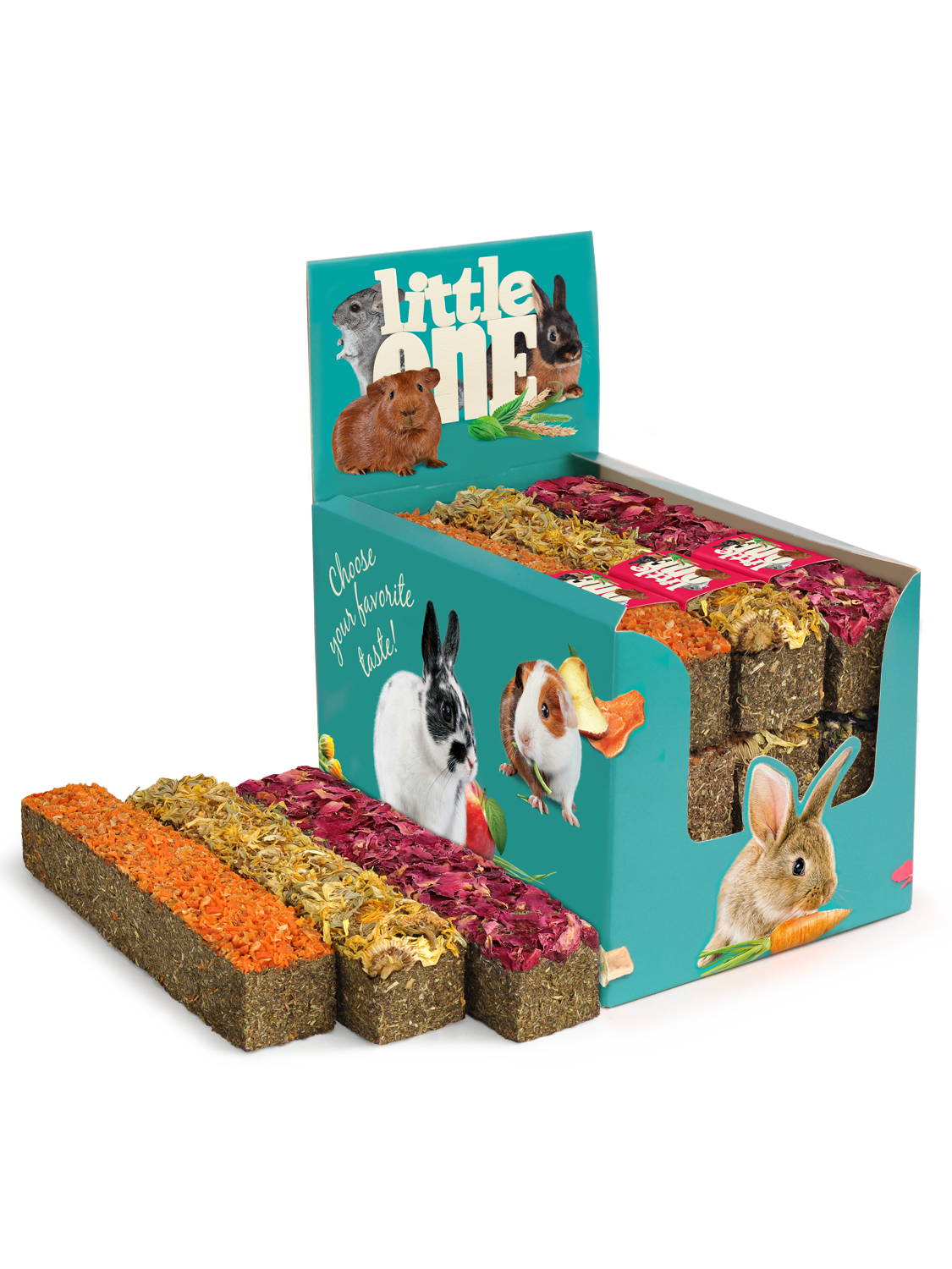 Little One Stick from meadow grasses with topping, assorted (carrot, marigold, rose) 85gm - طعام للحيوانات الصغيرة - Zue For Pet Supplies Co.
