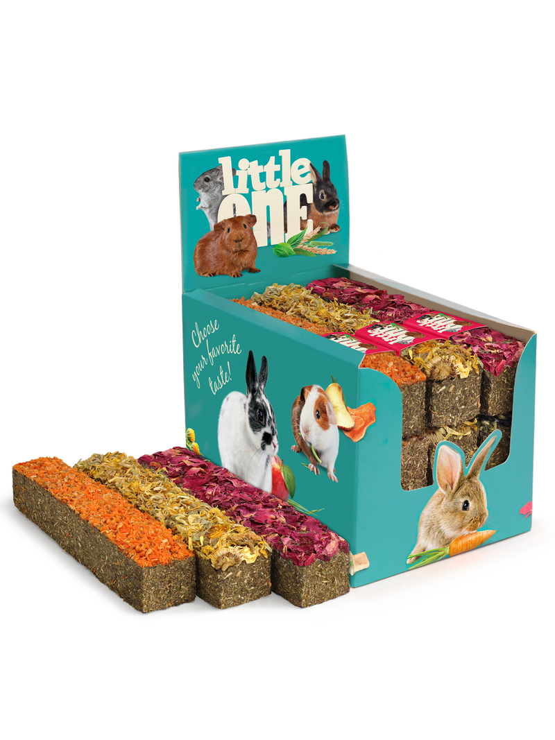 Little One Stick from meadow grasses with topping, assorted (carrot, marigold, rose) 85gm - طعام للحيوانات الصغيرة - Zue For Pet Supplies Co.