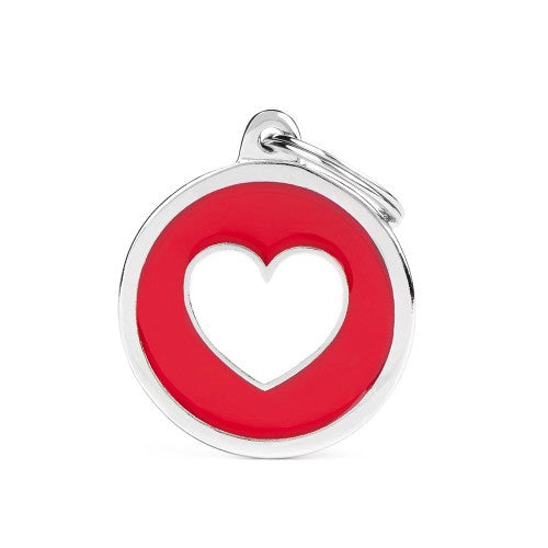 MyFamily Charms Red Big Circle White Heart ID Tag - ميدالية التعريف - Zue For Pet Supplies Co.