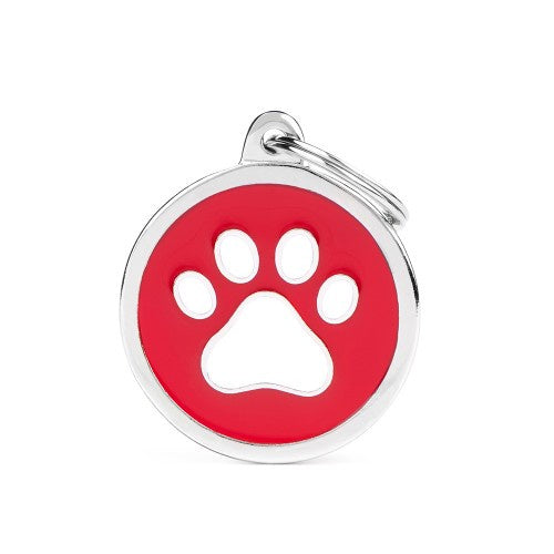 MyFamily Charms Red Big Circle White Paw ID Tag - - ميدالية التعريف - Zue For Pet Supplies Co.