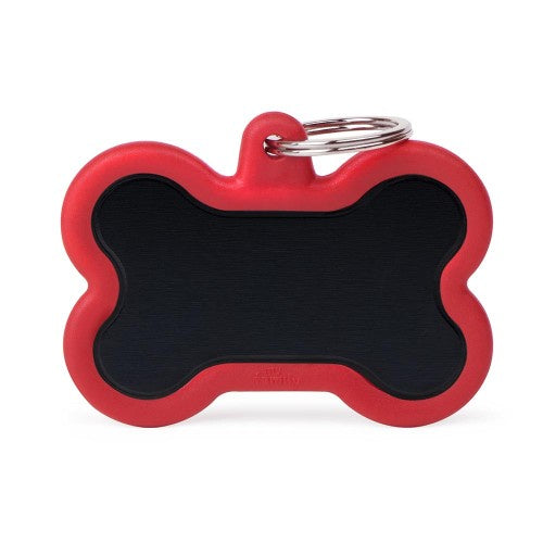MyFamily Hushtag XL Black Bone Aluminum Red Rubber ID Tags Myfamily - ميدالية التعريف - Zue For Pet Supplies Co.
