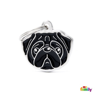 MyFamily New Black Pug ID Dog Tag - ميدالية التعريف - Zue For Pet Supplies Co.