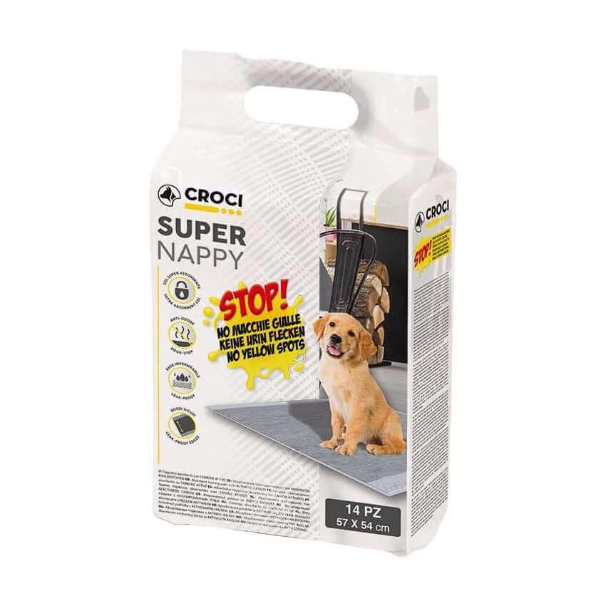 Croci Absor.Super Nappy Act.Carbon Dog - 57X54cm 14pcs. - مستلزمات النظافة والعناية والرعاية - Zue For Pet Supplies Co.