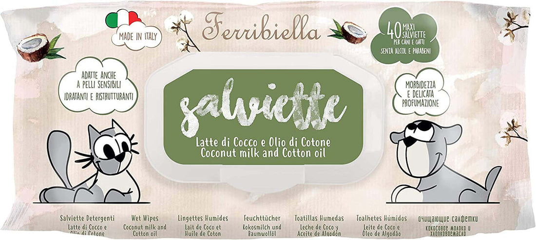 Ferribiella Dis. Wet Wipes Coconut-Cotton 40sheets - مستلزمات النظافة والعناية والرعاية - Zue For Pet Supplies Co.