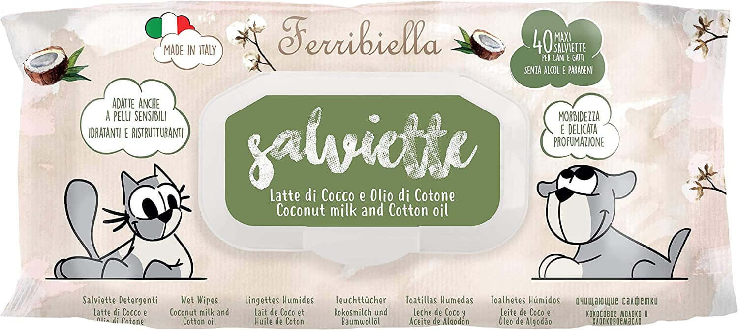Ferribiella Dis. Wet Wipes Coconut-Cotton 40sheets - مستلزمات النظافة والعناية والرعاية - Zue For Pet Supplies Co.