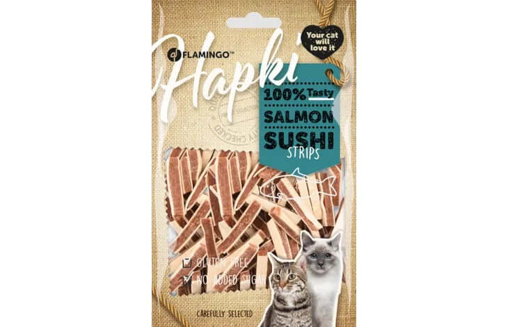 Flamingo Hapki Salmon Sushi Strips 85gr - مكافأت الحيوانات الأليفة - Zue For Pet Supplies Co.