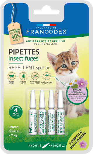 Francodex Repellent Pipette Kitten 4X0.6ml - مستلزمات النظافة والعناية والرعاية - Zue For Pet Supplies Co.