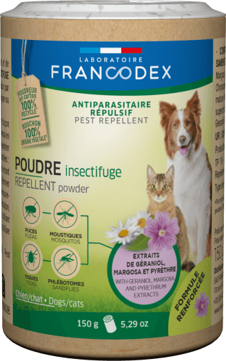 Francodex Repellent Powder Dog/Cat 150g - مستلزمات النظافة والعناية والرعاية - Zue For Pet Supplies Co.