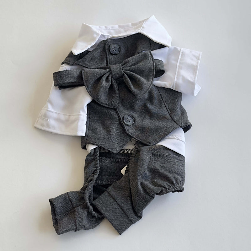 Ziggy Dog Grey Classic Suit w/Vest & Bowtie S - ملابس للحيوانات الأليفة - Zue For Pet Supplies Co.